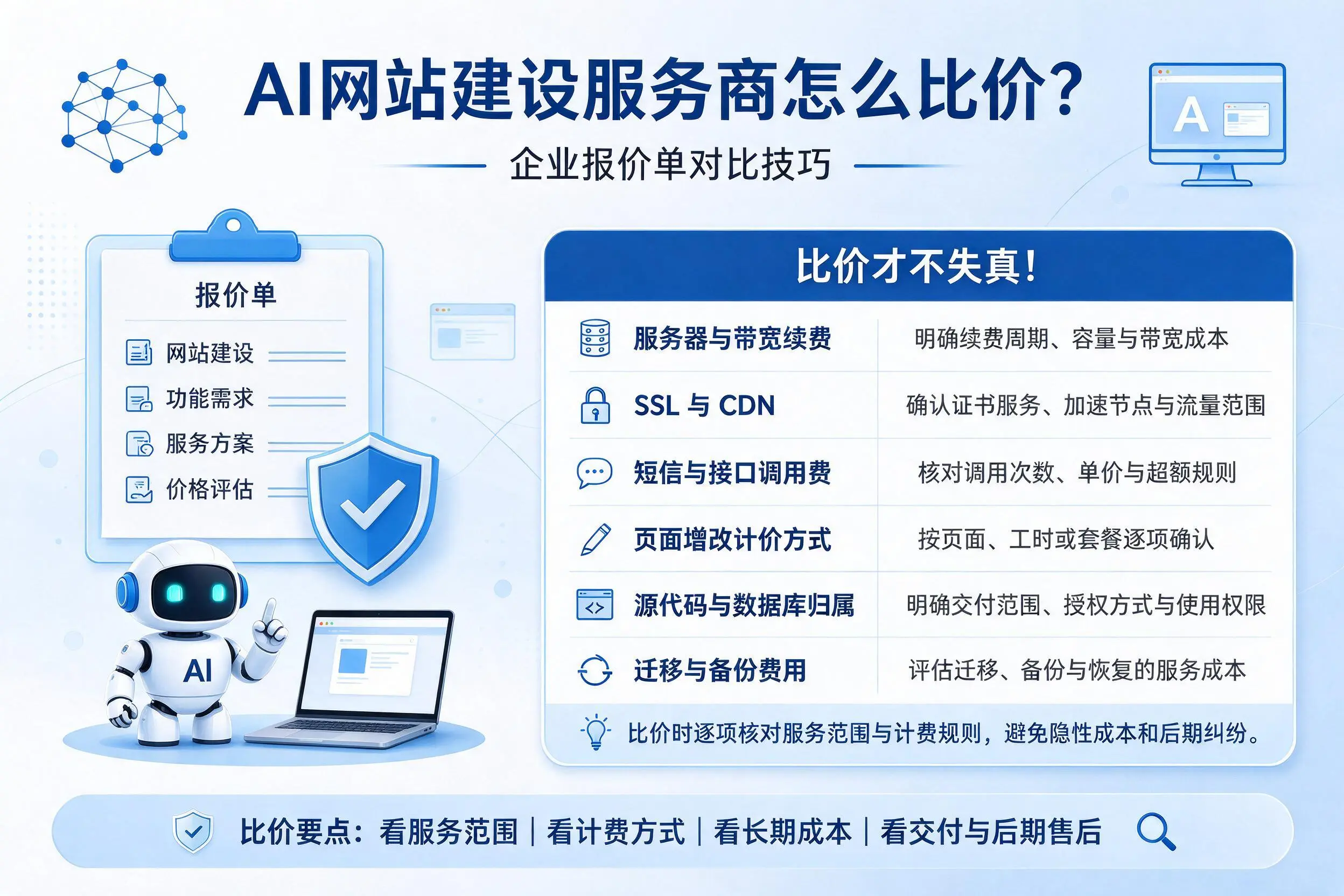 AI网站建设服务商怎么比价？黔西南企业报价单对比技巧
